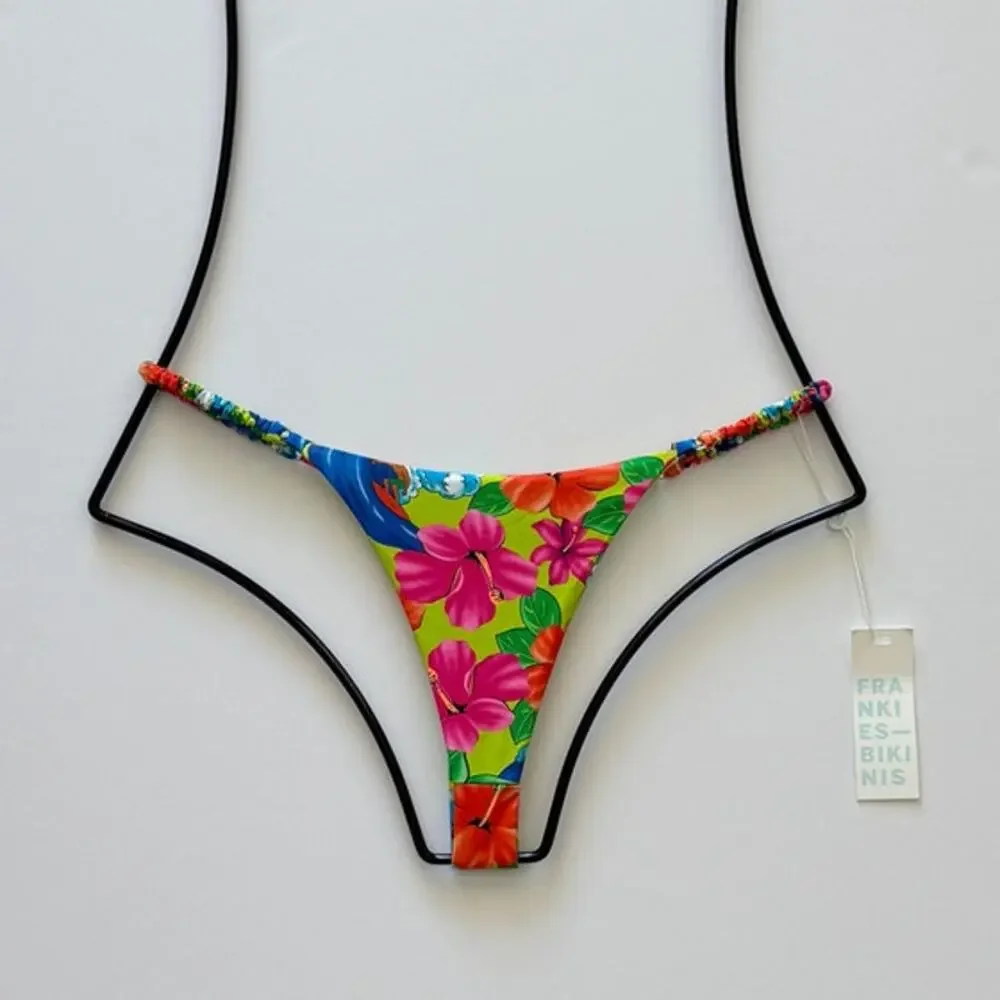 Frankies Bikinis Hope Floral Skimpy Bikini Bottom - Neon Surfer - M - NWT